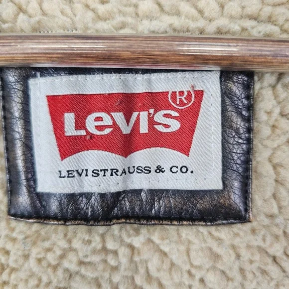 Levi's Men's Faux Leather Sherpa Hoodie‎ Jacket XXL Brown Distressed Grunge Moto